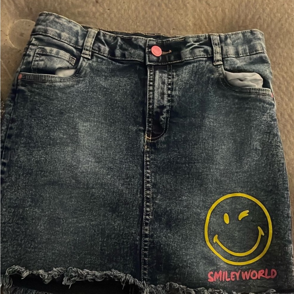 Black and Gray Mini Pencil Skirt with Smiley Face Design